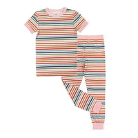 Emerson And Friends - Kids Sunset Stripe Two-piece Bamboo Short Sleeve Pajama Pants Set