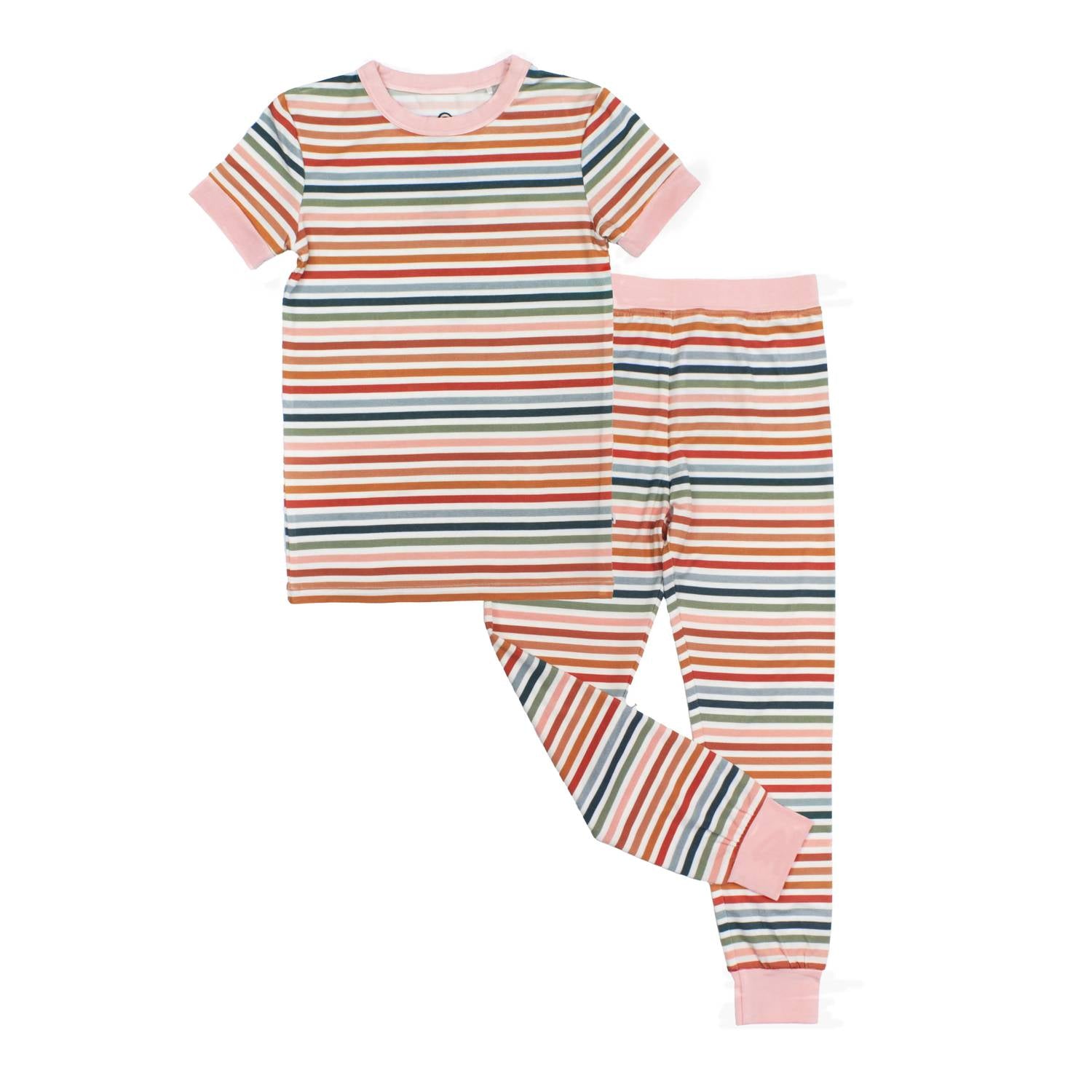 Emerson And Friends - Kids Sunset Stripe Two-piece Bamboo Short Sleeve Pajama Pants Set