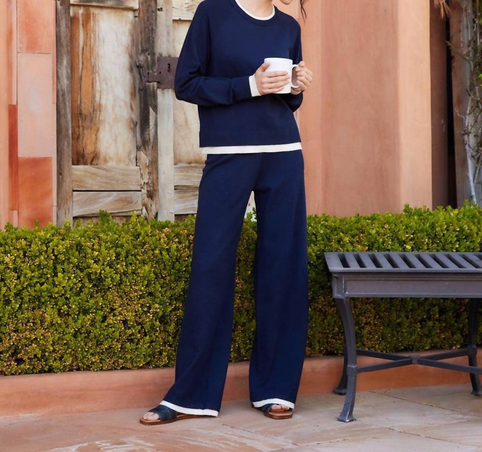 Karen Kane Contrast Crewneck Sweater in navy with cream - women's sweater - view 7