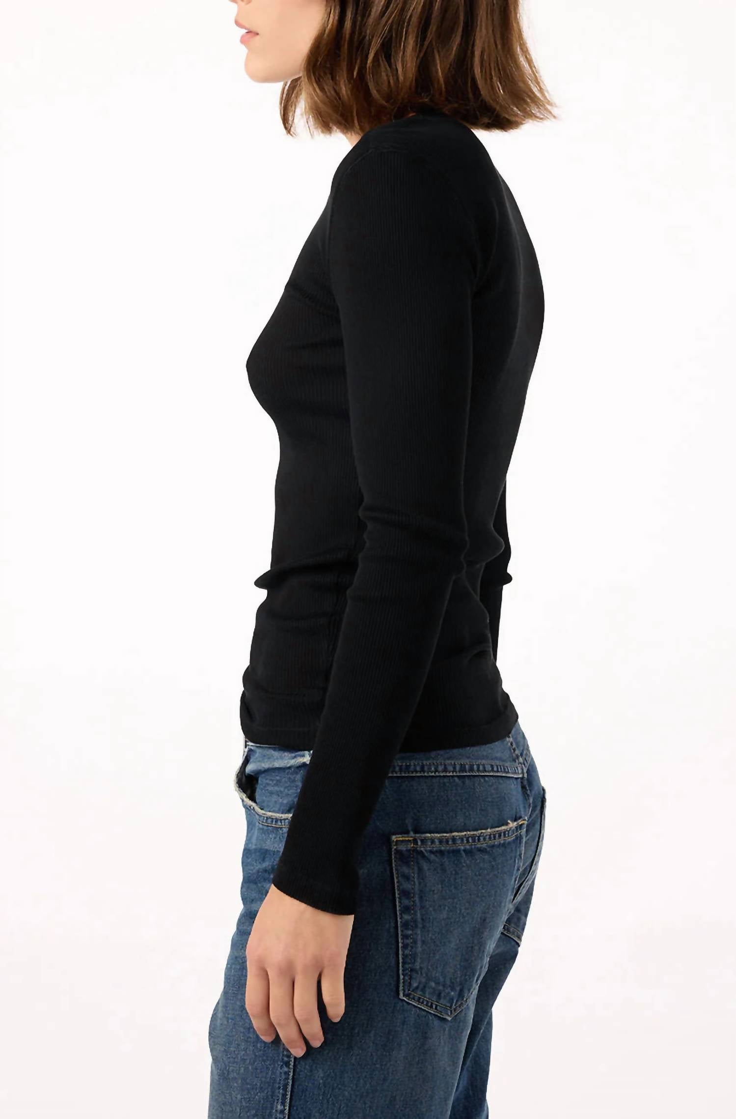 AMO Swoon Long Sleeve Ribbed Top in black - women's long sleeve top - alternate view