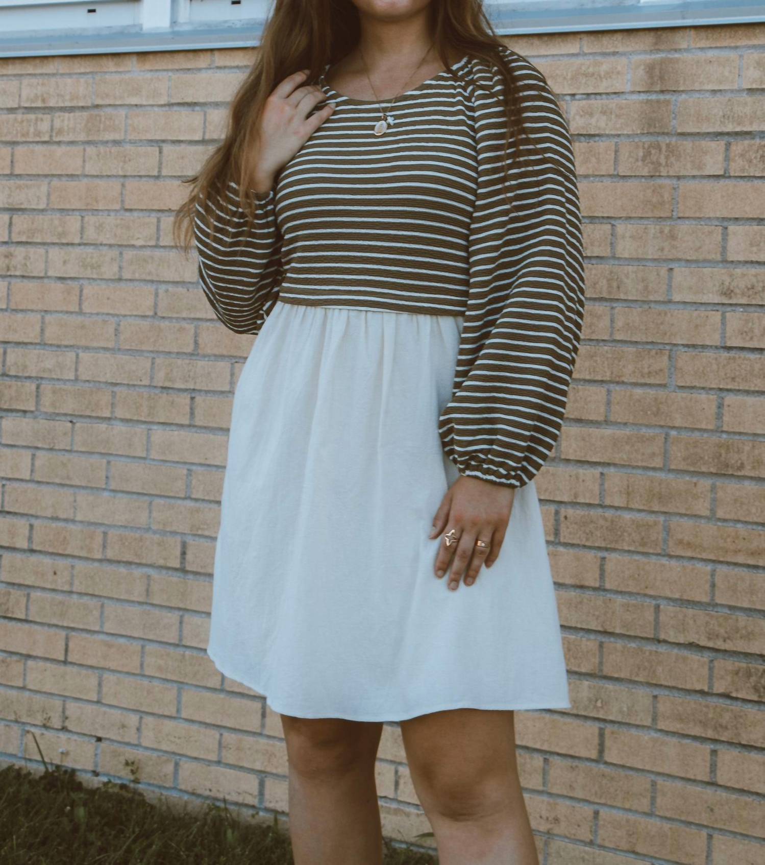 Mikarose Class In Session Striped Contrast Mini Dress in session striped contrast mini dress in olive green - women's dress - view 6