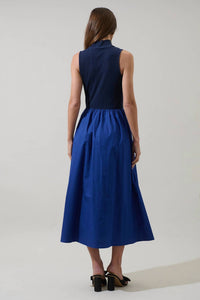 SUGARLIPS Grady Sleeveless Midi Dress in navy - women's dress - detail view