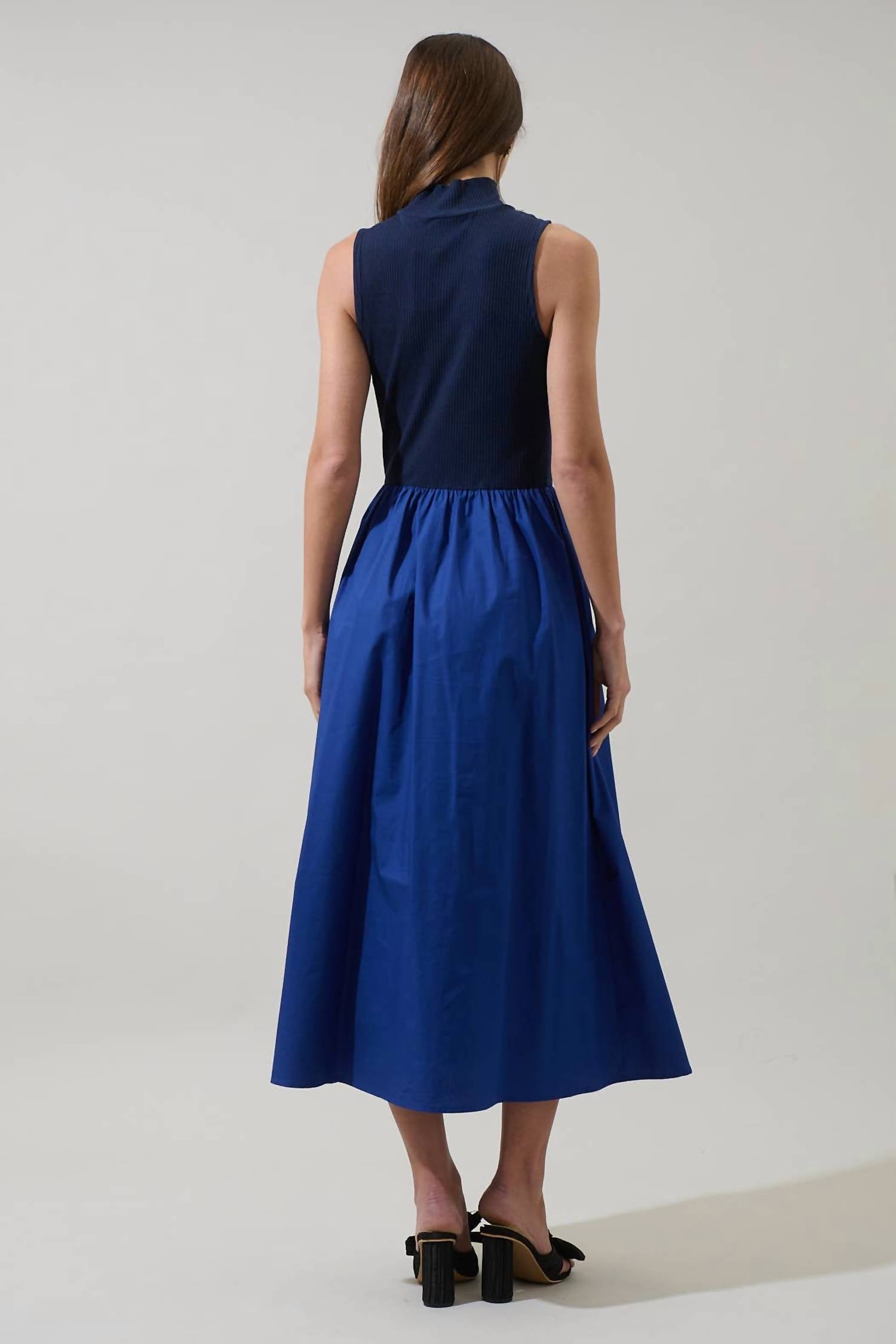 SUGARLIPS Grady Sleeveless Midi Dress in navy - women's dress - detail view