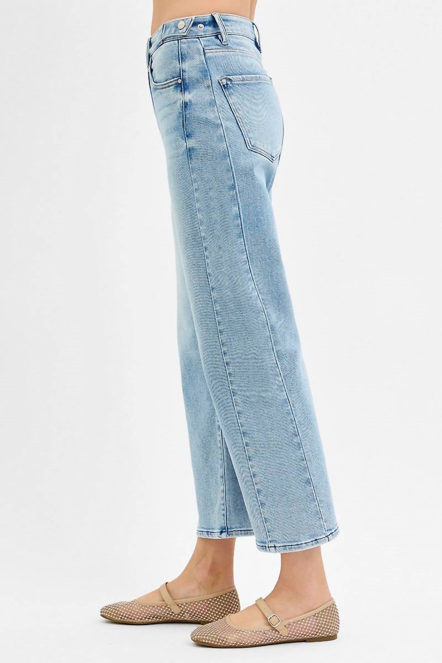 Risen - High-rise Cropped Barrel Leg Jeans With Adjustable Waist