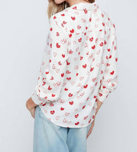 Renuar Heart Prints Button Blouse in scarlet combo - women's blouse - alternate view