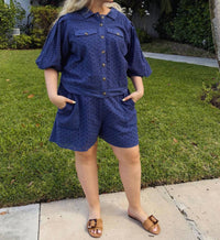 EMILY LOVELOCK Women's Judy Broderie Anglaise Top in dark blue - women's shirt - alternate view