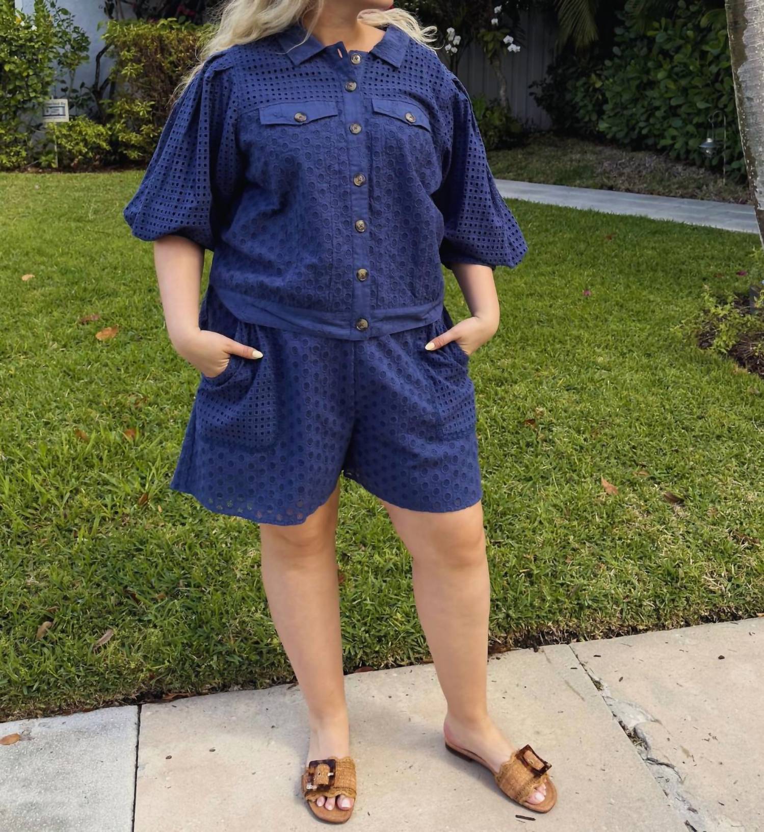 EMILY LOVELOCK Women's Judy Broderie Anglaise Top in dark blue - women's shirt - alternate view