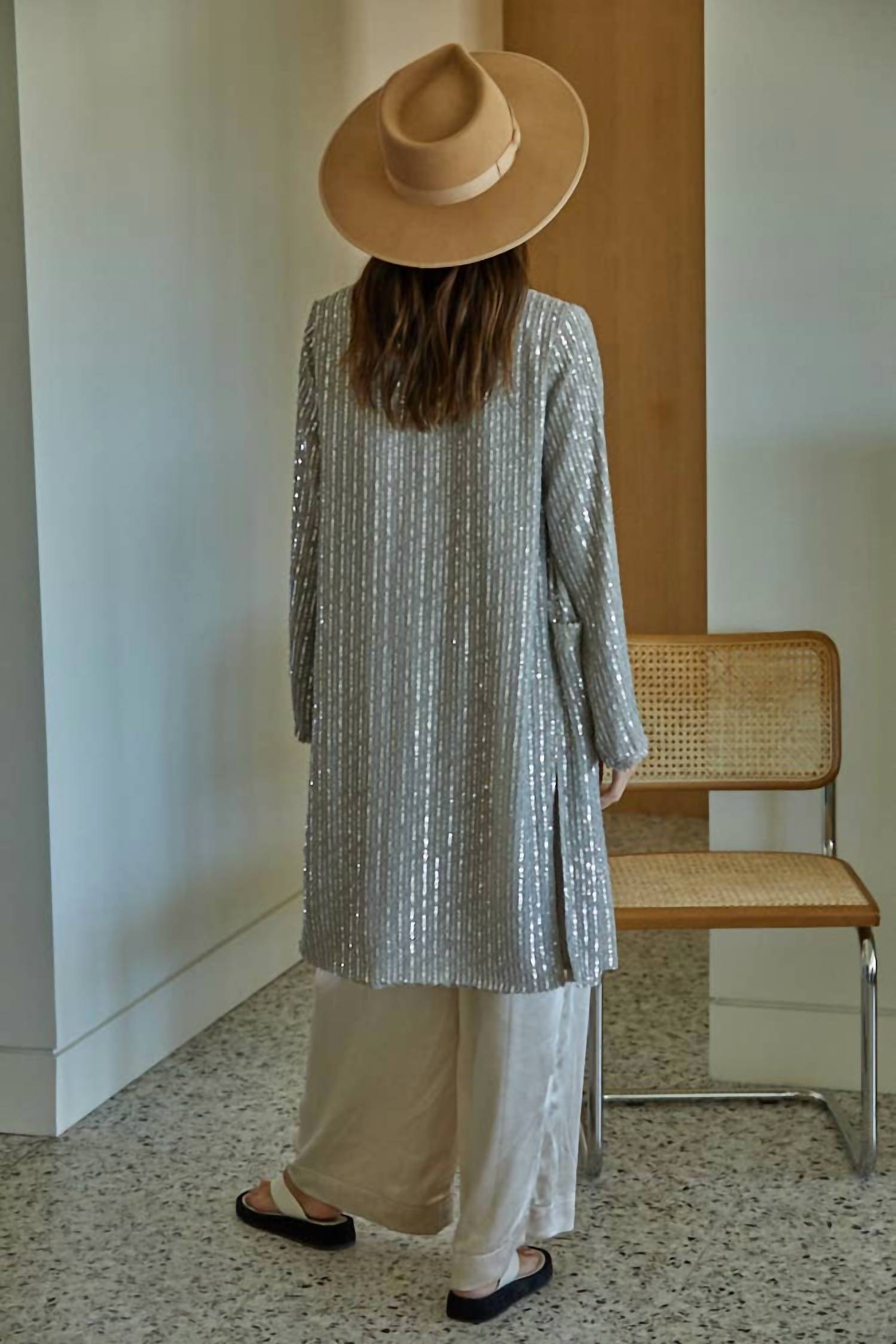 By Together - Woven Sequin Open Front Cardigan