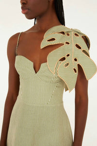 Farm Rio - Striped Monstera Leaf Sleeveless Midi Dress