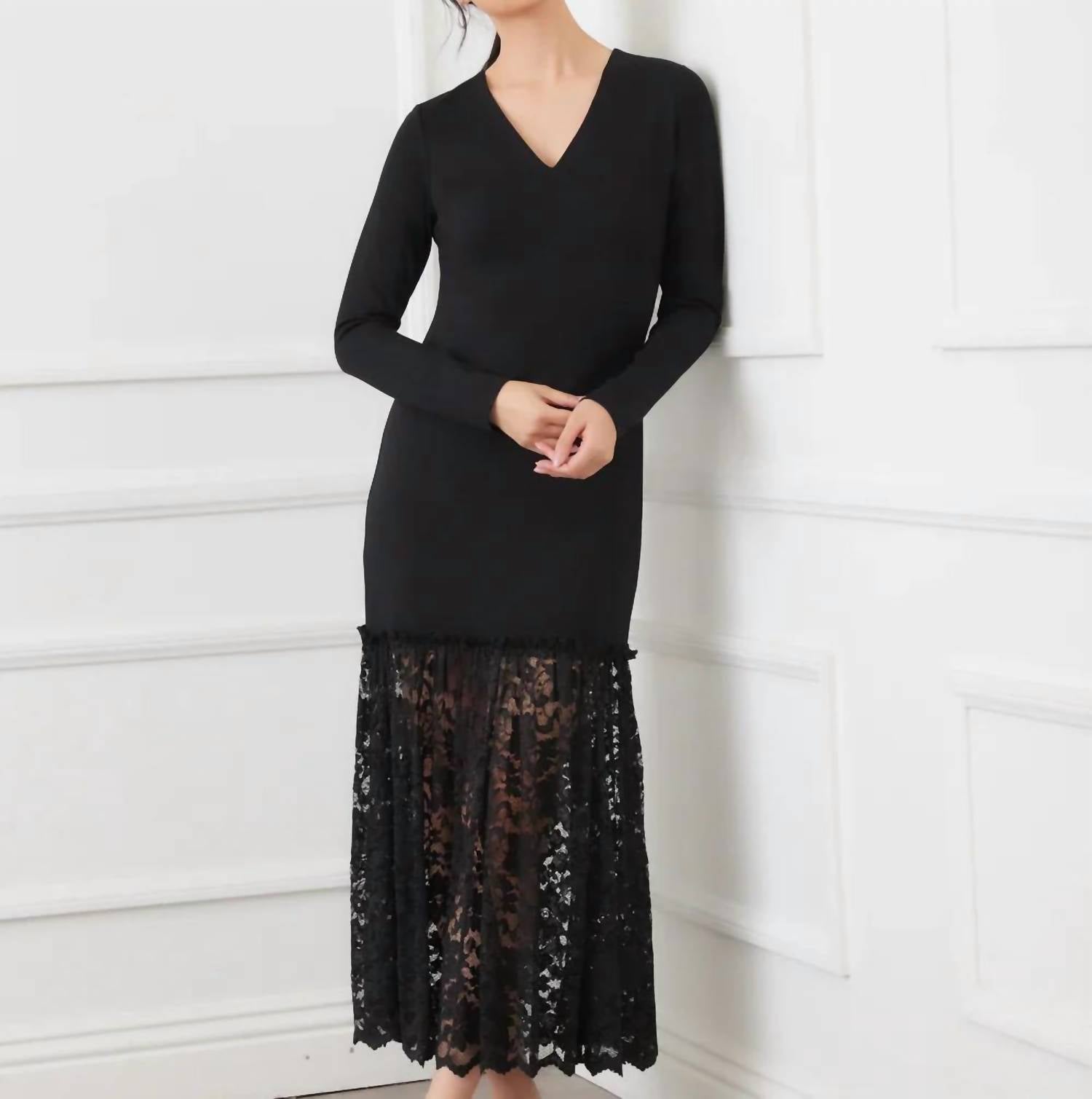 Karen Kane - Lylah Contrast Lace V-neck Dress
