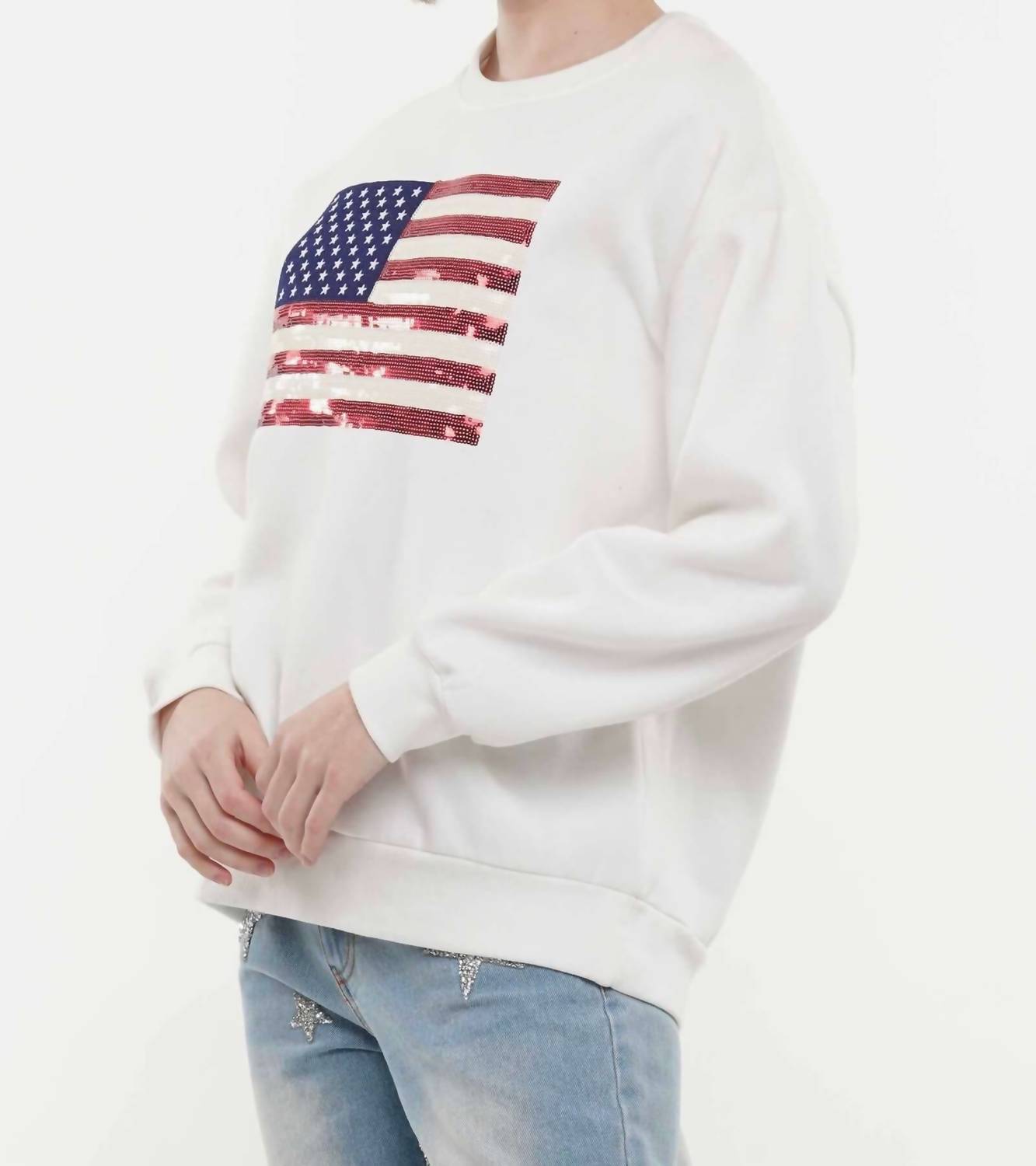 Why Dress - God Bless American Flag Sequin Sweatshirt