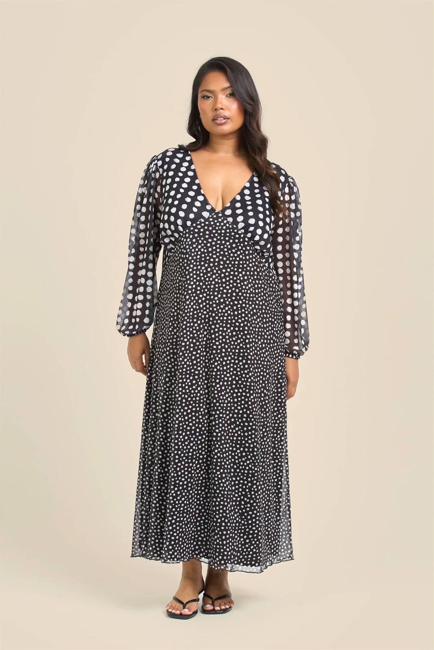 Fashion Szn Curve - Polka Dot Long Sleeve Dress - Plus Size