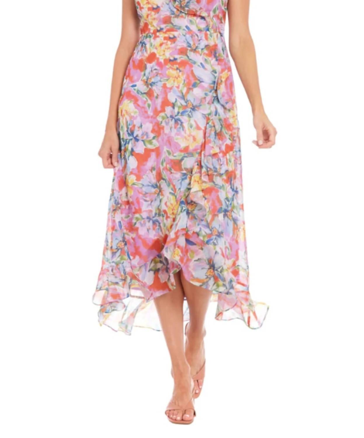 London Times - Floral Print Hi-Lo Maxi Dress