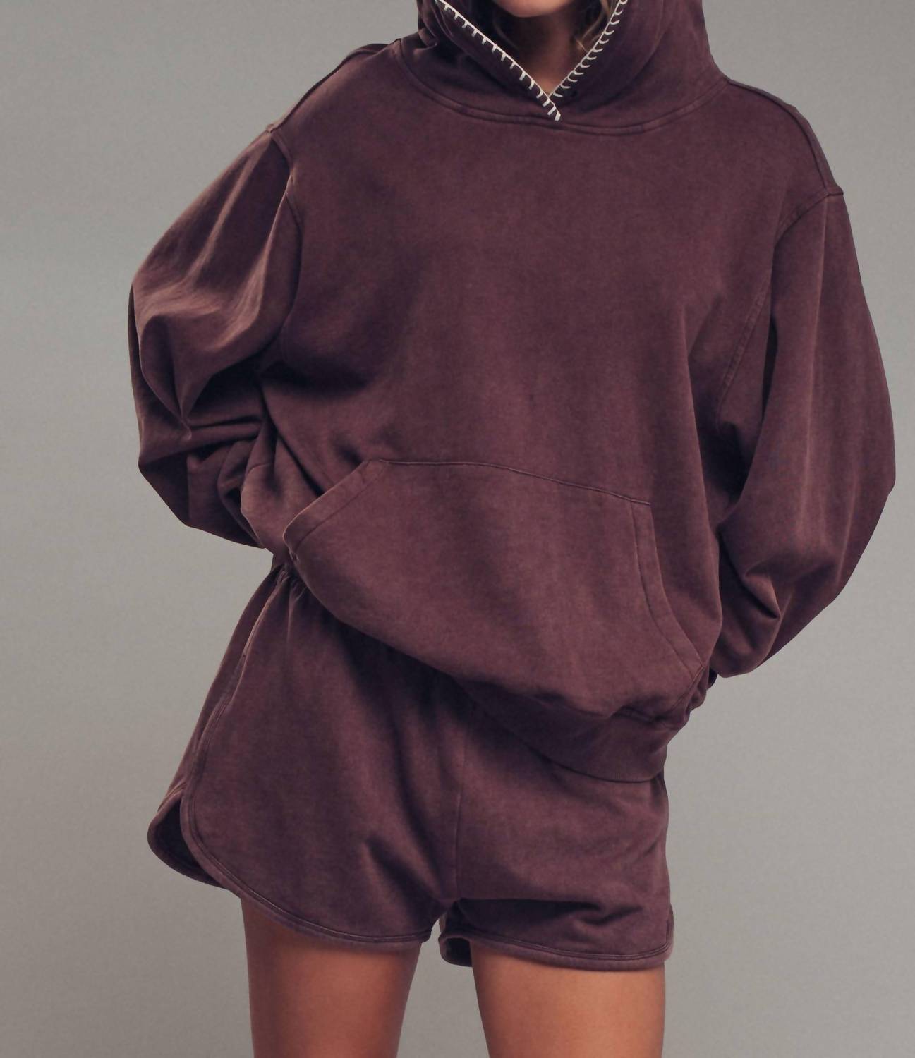 Urban Daizy - Vintage-wash Crochet Trim Hooded Sweatshirt