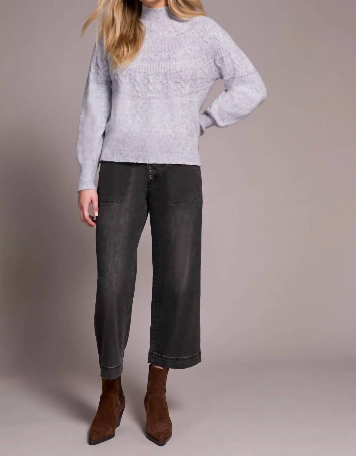 TRIBAL Long Sleeve Mock Neck Sweater in marine - women's sweater - view 4