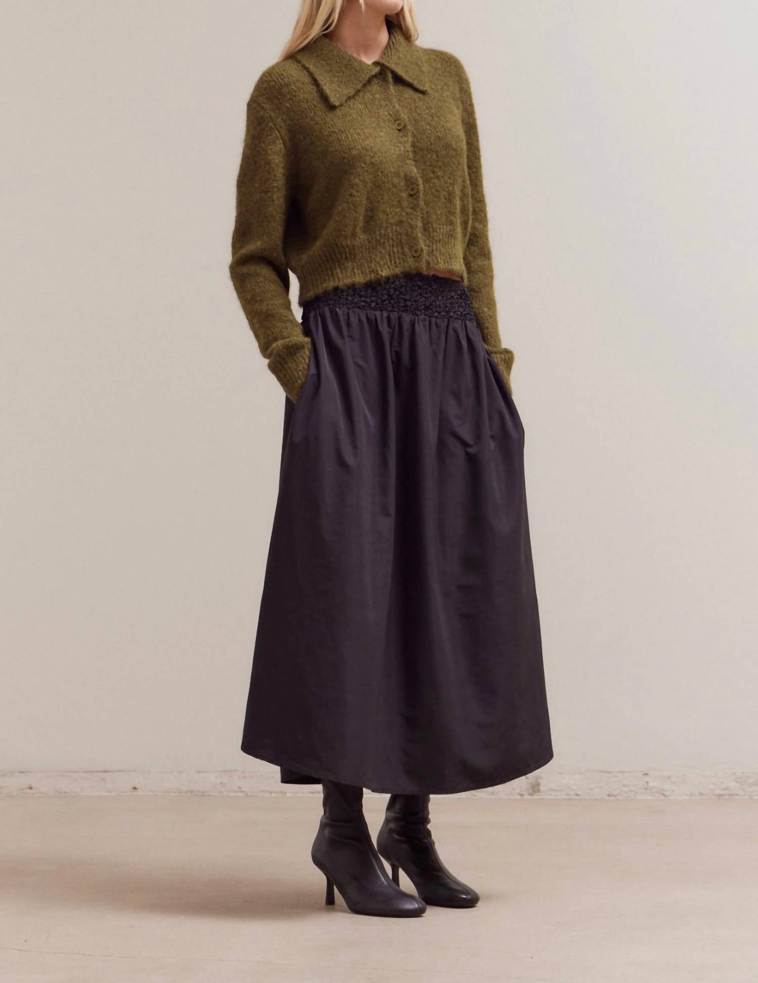 GRADE & GATHER Collared Neck Cardigan in moss - women's cardigan - view 4