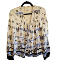 Mystree - Women's Blouse Top Wrap Floral Cottage Boho Tassel Tie