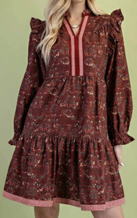 Gigio - Vintage Woodland Print Tiered Dress