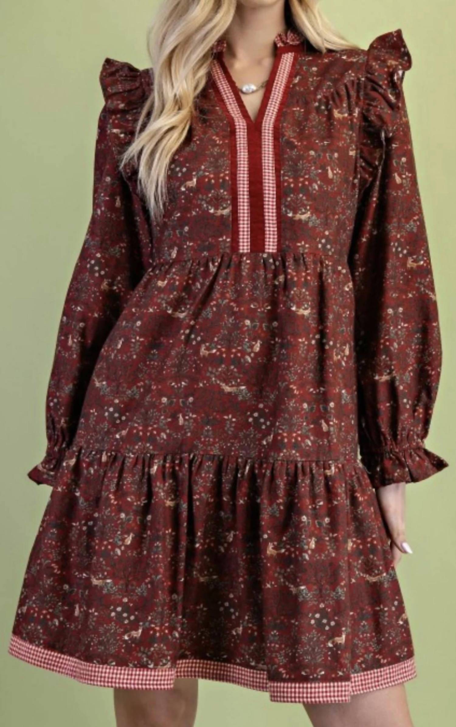 Gigio - Vintage Woodland Print Tiered Dress