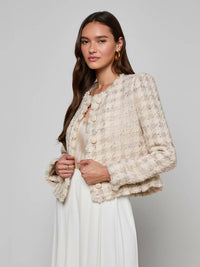 L'Agence Zell Collarless Jacket in taupe - women's jacket - alternate view