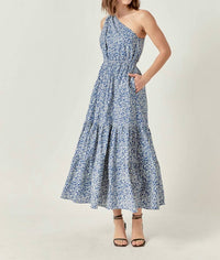 2.7 AUGUST APPAREL Print One Shoulder Maxi Dress in blue - women's dress - view 4