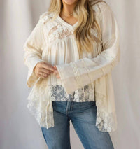 Pol - Perry Lace Studded V Neck Top