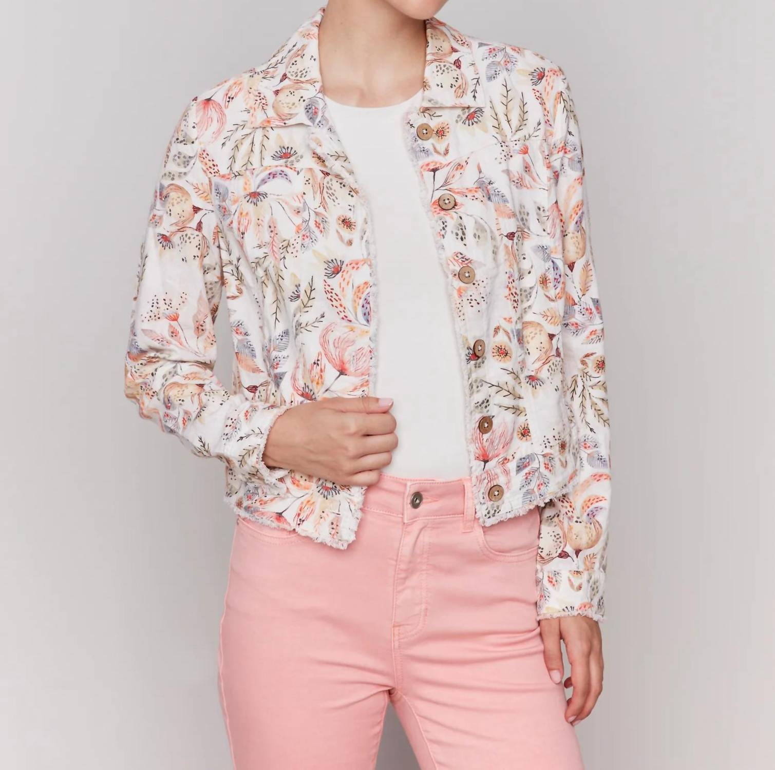 CHARLIE B Floral Linen Jacket in tropical - women's jacket