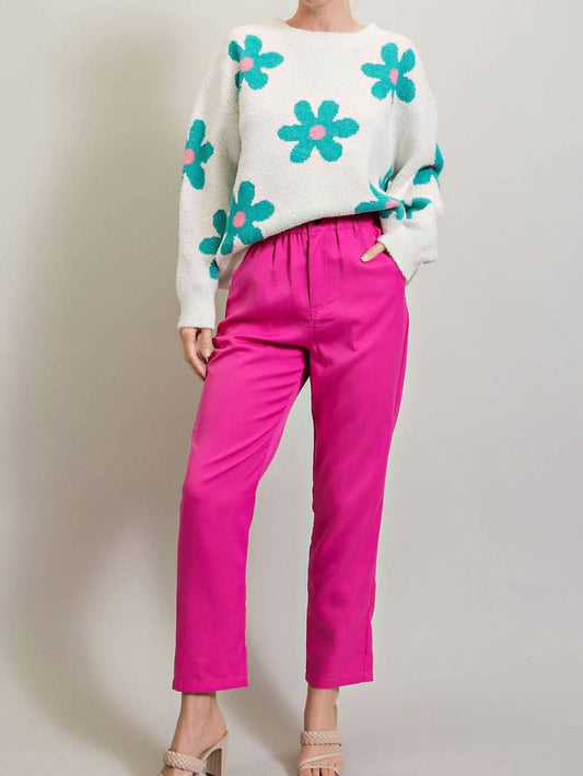 Women's Sweater With Teal And Pink All Over Floral Print