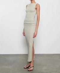 Enza Costa Silk Rib Sleeveless Boatneck Fluid Maxi Dress in beach glass - women's dress - detail view