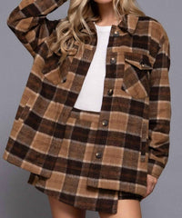 42Pops - Faux Fur Brushed Plaid Jacket