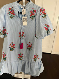 Thml - Women's Embroidered striped puff sleeve dress
