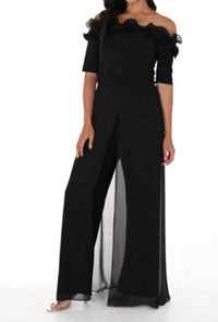 Frank Lyman - Ruffle Shoulder Chiffon Jumpsuit