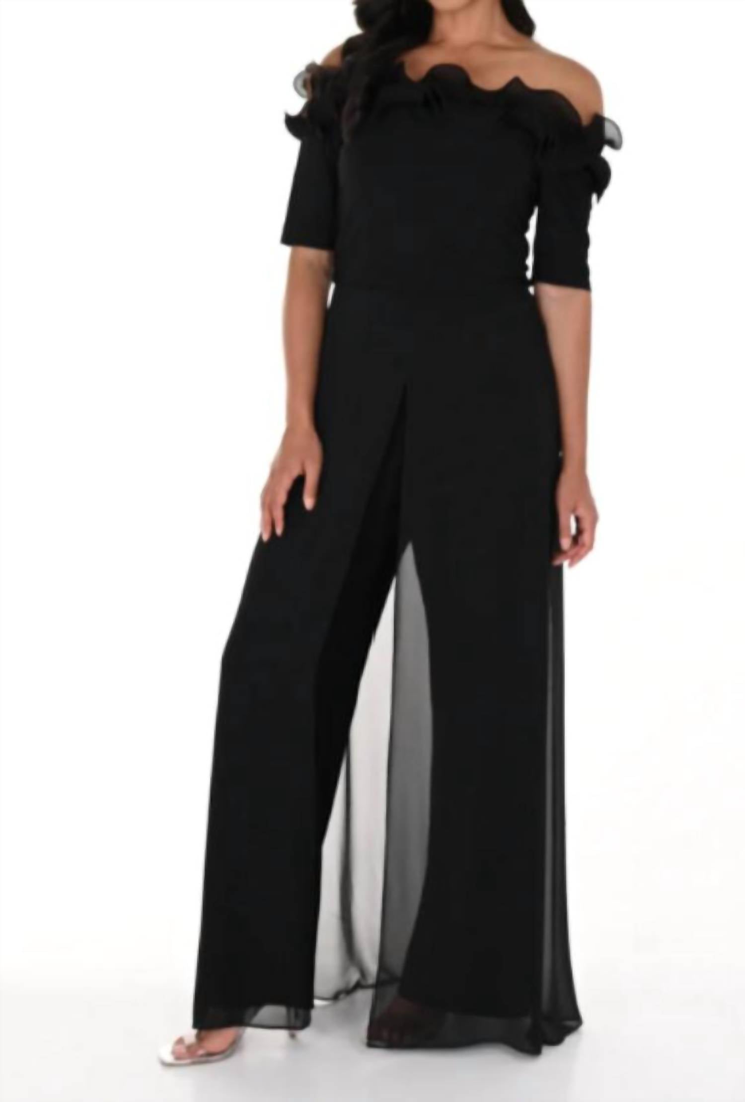 Frank Lyman - Ruffle Shoulder Chiffon Jumpsuit