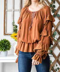 Oli & Hali - Washed Ruffle Sleeve Peplum Top