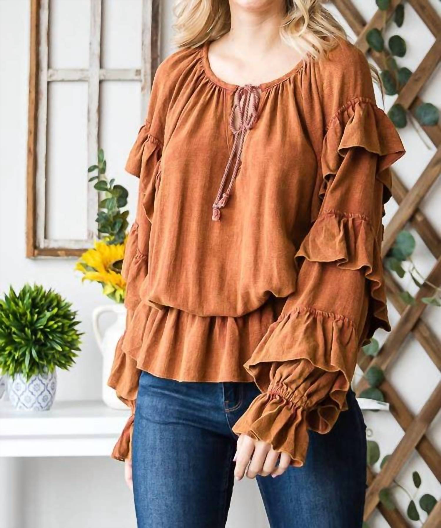 Oli & Hali - Washed Ruffle Sleeve Peplum Top