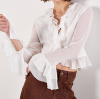 Apricot - Ruffle Tie Up Crop Top