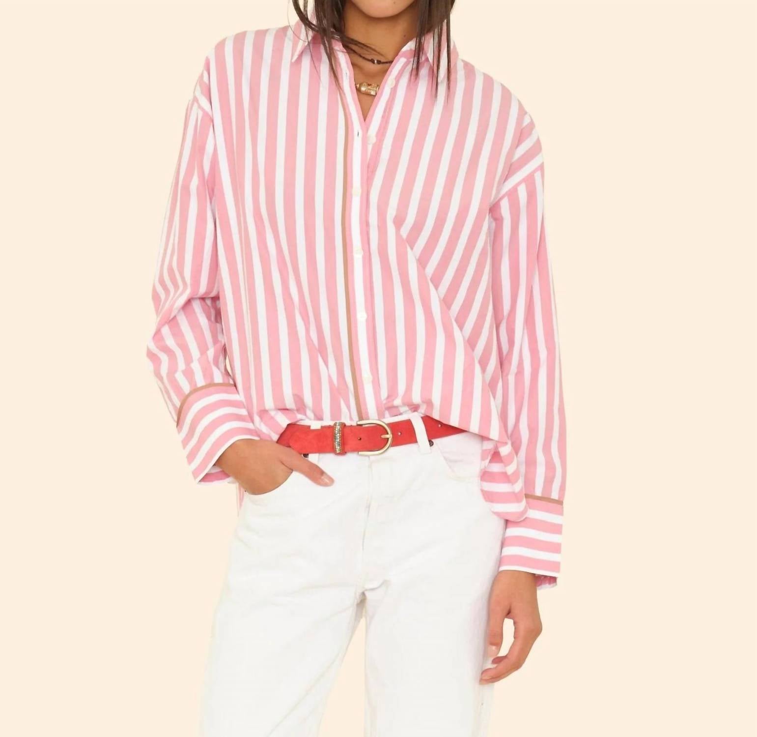 XIRENA Gillian Long Sleeve Shirt in rosebud stripe - women's shirt