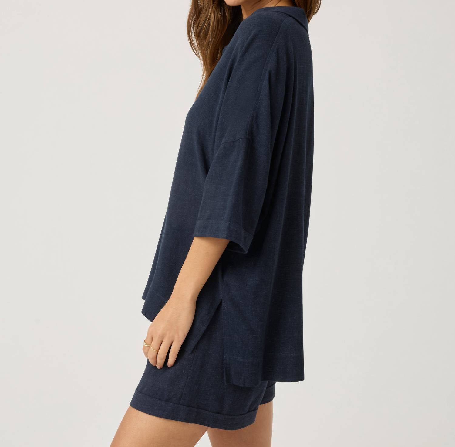 Splendid Coastal Elbow Length Sleeves Top in navy - women's blouse - alternate view