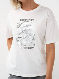 ESQUALO T-shirt Crystal Studio Top in off white - women's t-shirt - alternate view