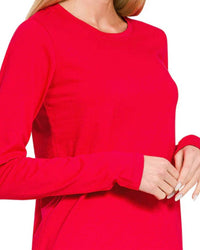 Zenana - Cotton Crewneck Long Sleeve Tee