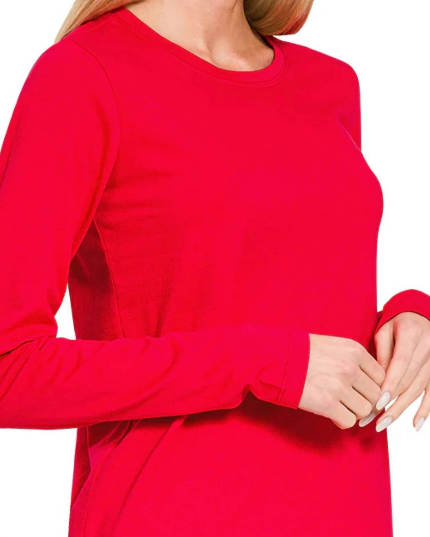 Zenana - Cotton Crewneck Long Sleeve Tee