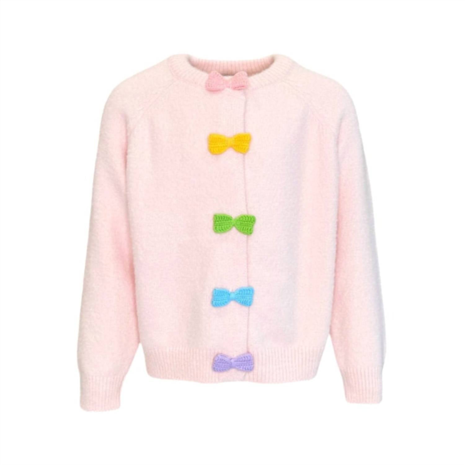 Lola + The Boys Rainbow Button Cardigan in pink 1 - kids' joggers - alternate view
