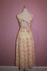 STORIA Women's Floral Ruffled Midi Sundress in white orange floral - women's dress - detail view