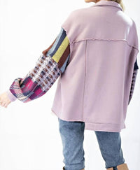 Easel - Fleece And Rose Knit Mix Pattern Button Down Jacket