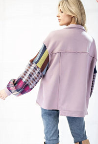 Easel - Fleece And Rose Knit Mix Pattern Button Down Jacket