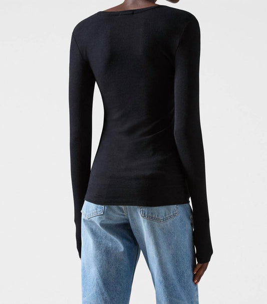 Atm - Rib Long Sleeve V Neck Tee Top