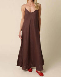 Olivaceous - Linen Slip Maxi Dress