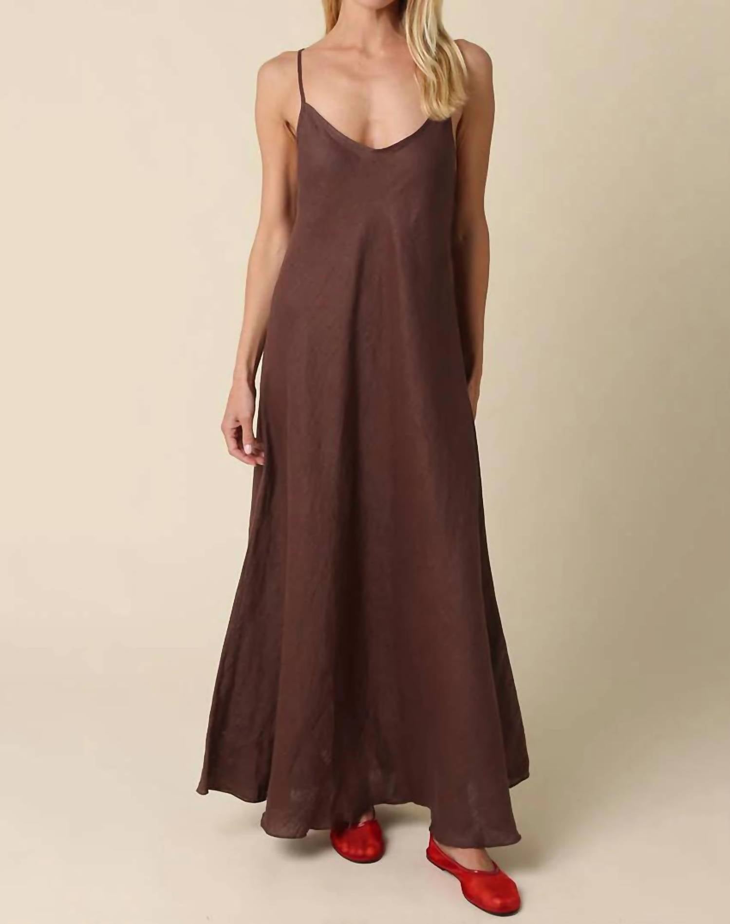 Olivaceous - Linen Slip Maxi Dress