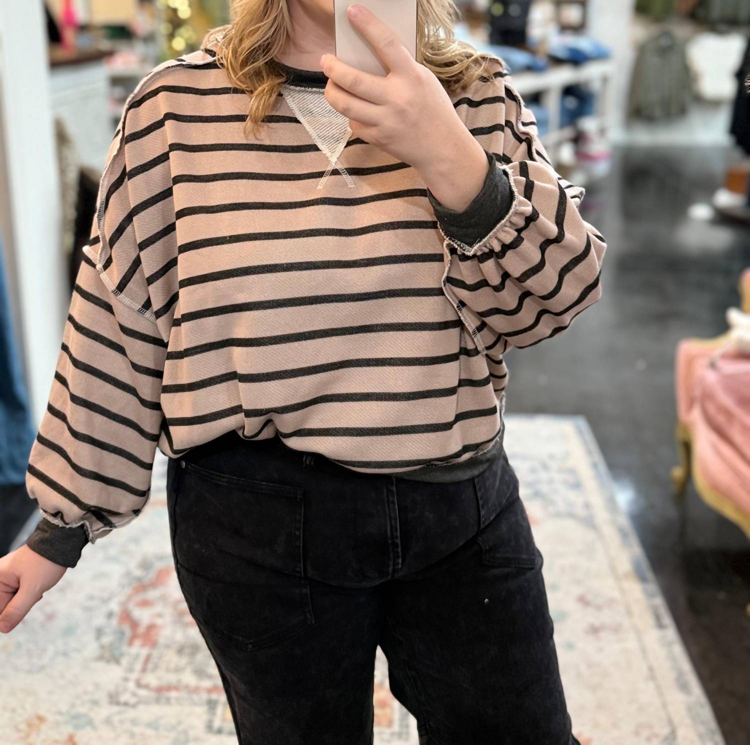 Haptics Crew Neck Drop Shoulder Top in mocha - women's blouse