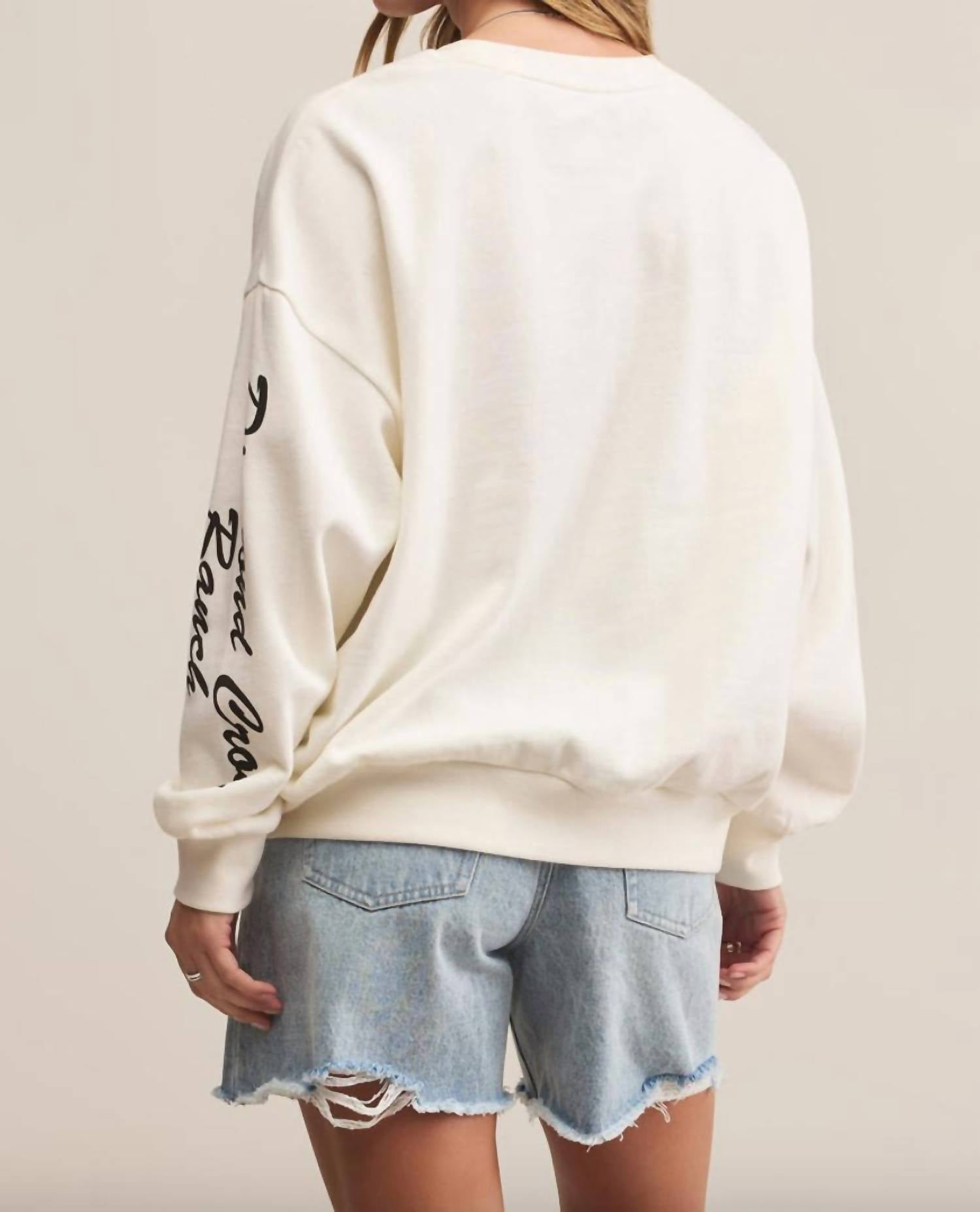 Z Supply Jackson Sunday Sweatshirt in howdy crewneck white - women's sweater - alternate view